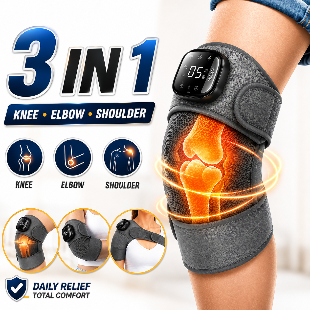 3-in-1 Electric Knee Massage Pad for Joint Relief